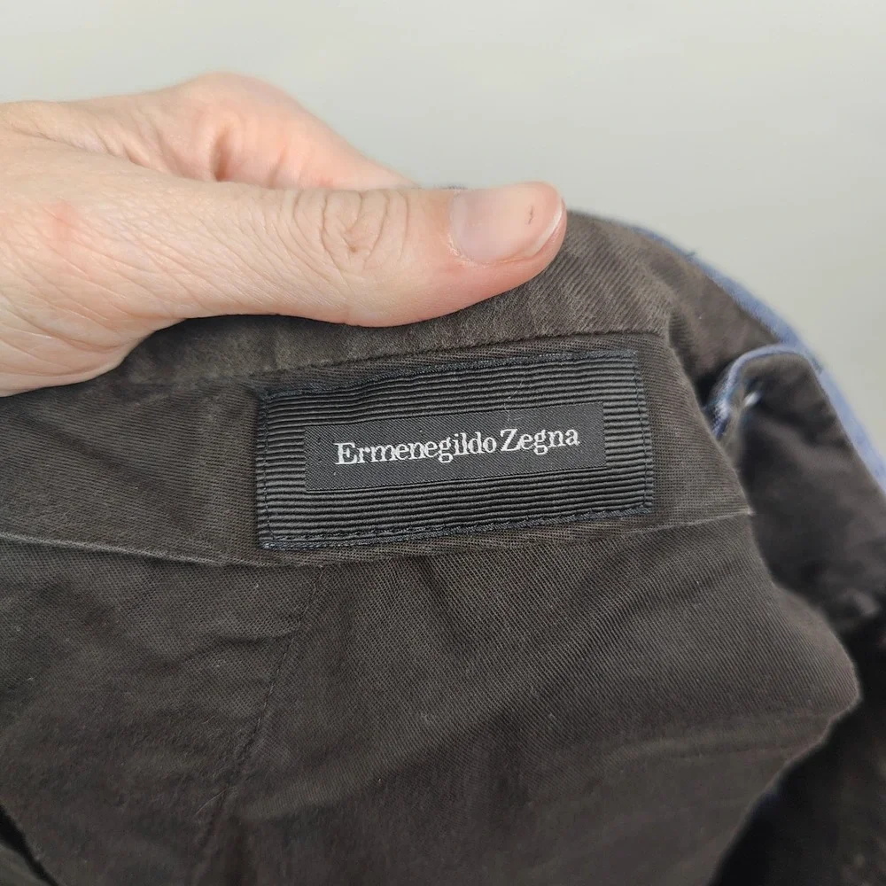 Ermenegildo Zegna Pants Mens 58 Blue 100% Linen Straight Raw Hem Luxury